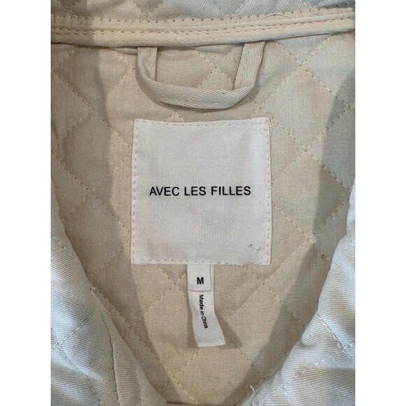Avec Les Filles Quilted Cotton Tie Front Jacket Women’s M Cream Ruffles Pockets - Picture 4 of 10